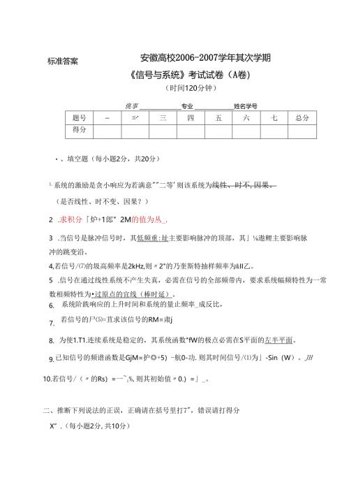 安徽大学信号与系统试卷及答案.docx