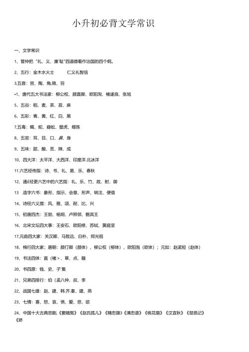 小升初必背文学常识及试题(常用).docx