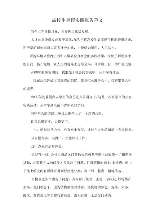 大学生暑假实践报告范文.docx