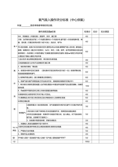 氧气吸入操作评分标准（中心供氧）.docx