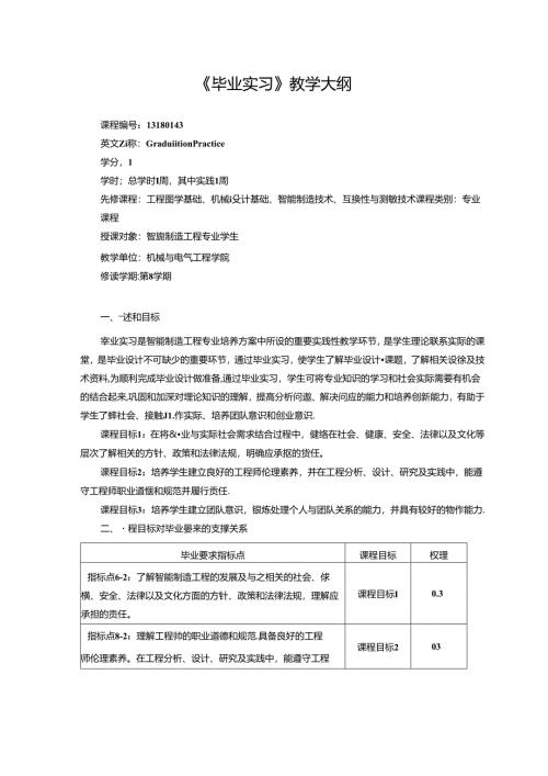 智能制造工程专业《毕业实习》教学大纲.docx