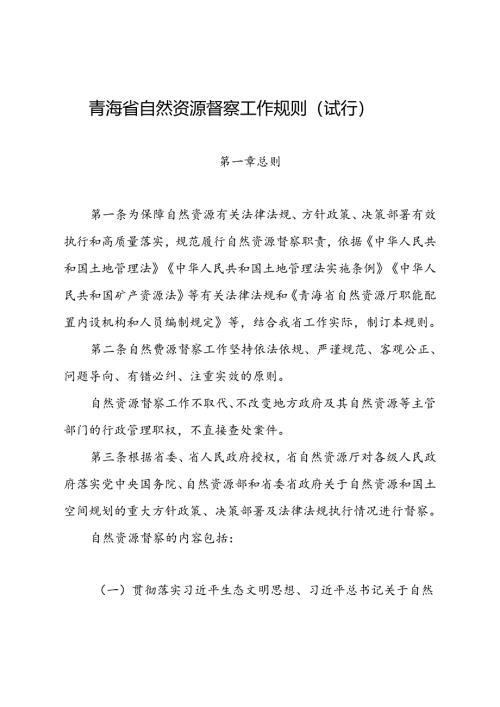 青海省自然资源督察工作规则（印发）.docx