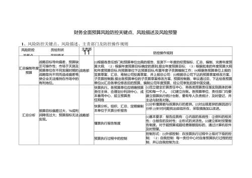 财务全面预算风险防控关键点、风险描述及风险预警.docx