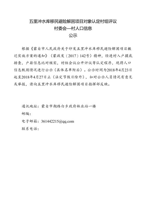 （公告）五里冲水库移民避险解困项目 村委会 村人口信息.docx
