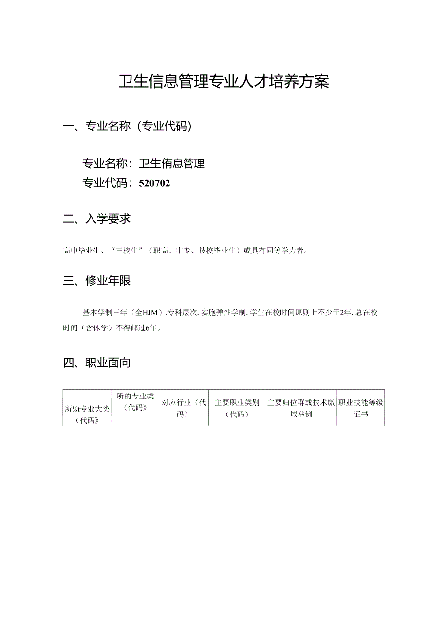 职业技术学校卫生信息管理专业人才培养方案.docx_第1页