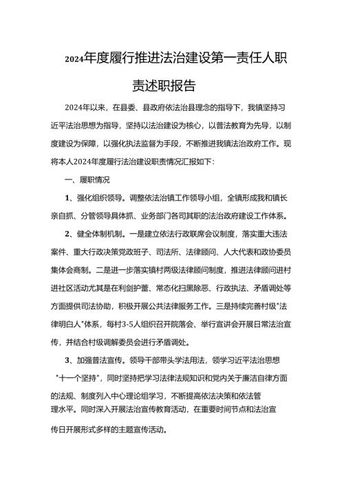 2024年度履行推进法治建设第一责任人职责述职报告.docx