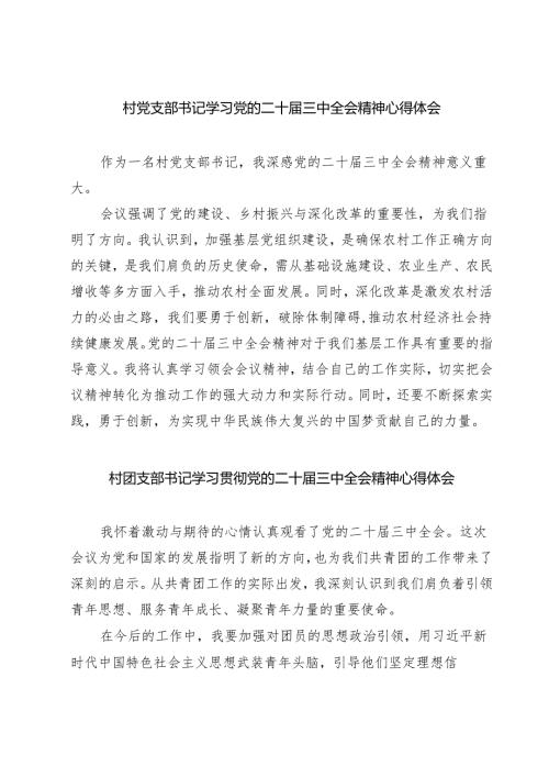 (四篇)村党支部书记学习党的二十届三中全会精神心得体会（精选）.docx