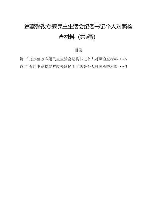(八篇)巡察整改专题民主生活会纪委书记个人对照检查材料（详细版）.docx