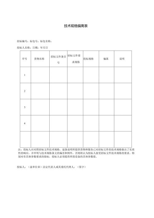 技术规格偏离表（2024年）.docx
