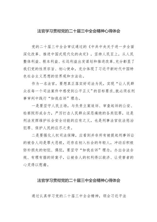 法官学习贯彻党的二十届三中全会精神心得体会5篇（最新版）.docx