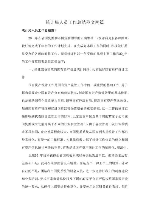 统计局人员工作总结范文两篇.docx