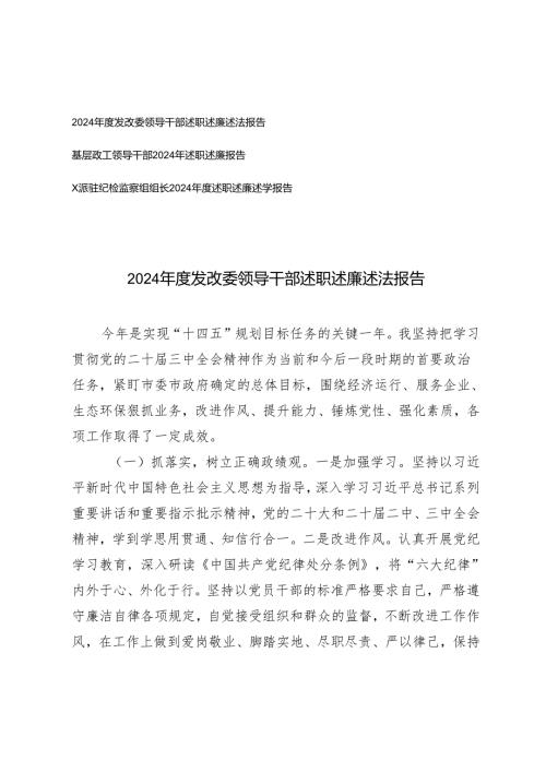 2024年度基层政工领导干部、发改委领导干部述职述廉报告.docx