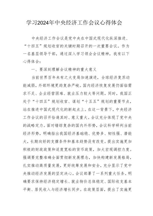 学习2024年中央经济工作会议心得体会 （汇编5份）.docx