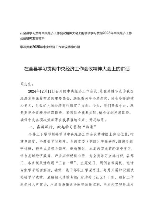 3篇 在全县学习贯彻中央经济工作会议精神大会上的讲话发言材料心得体会.docx