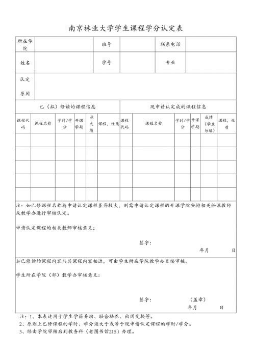 复旦大学转专业学生学分认定表.docx