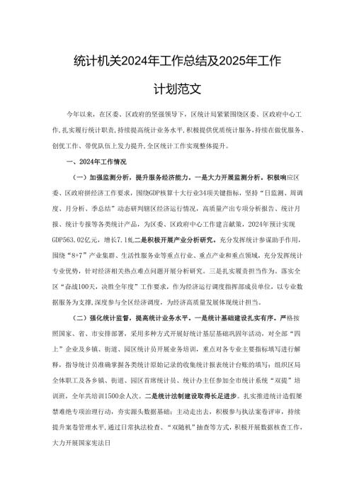 统计机关2024年工作总结及2025年工作计划范文.docx