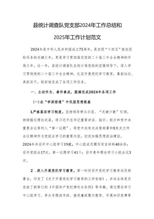 统计调查队党支部2024年工作总结和2025年工作计划范文.docx