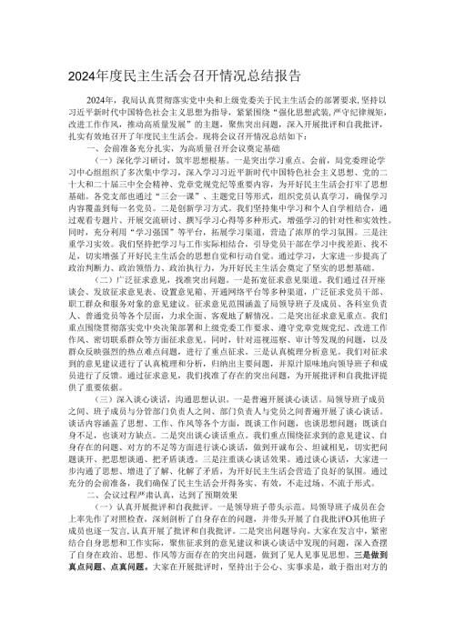2024年度民主生活会召开情况总结报告.docx