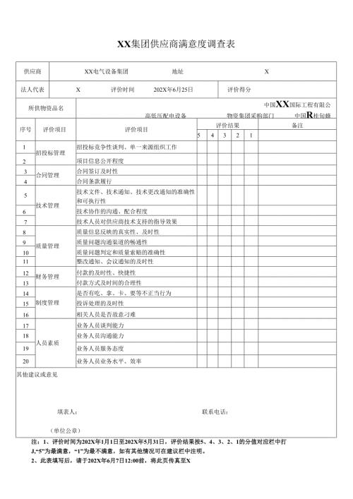XX集团供应商满意度调查表（2024年）.docx