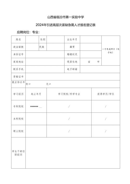 山西财经大学2009年人员招聘报名登记表.docx