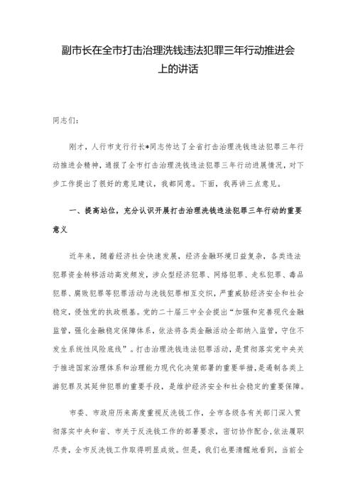 副市长在全市打击治理洗钱违法犯罪三年行动推进会上的讲话.docx