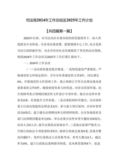 （4篇）司法局2024年工作总结及2025年工作计划.docx
