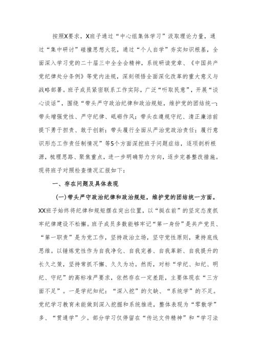 2024年度民主生活党委班子检查材料（四个带头）范文两篇.docx