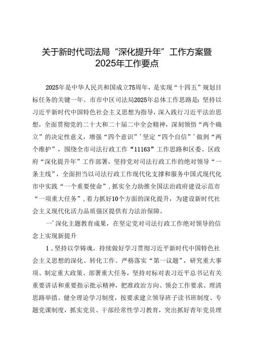 关于新时代司法局“深化提升年”工作方案暨2025年工作要点.docx