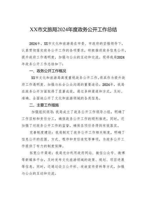 XX市文旅局2024年度政务公开工作总结.docx
