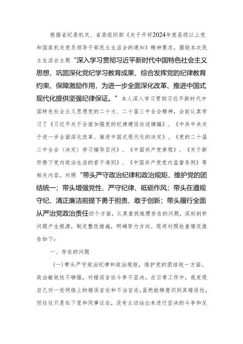 2024年度党组民主生活个人检查材料四个带头范文.docx
