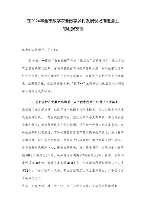 在2024年全市数字农业数字乡村发展现场推进会上的汇报发言.docx