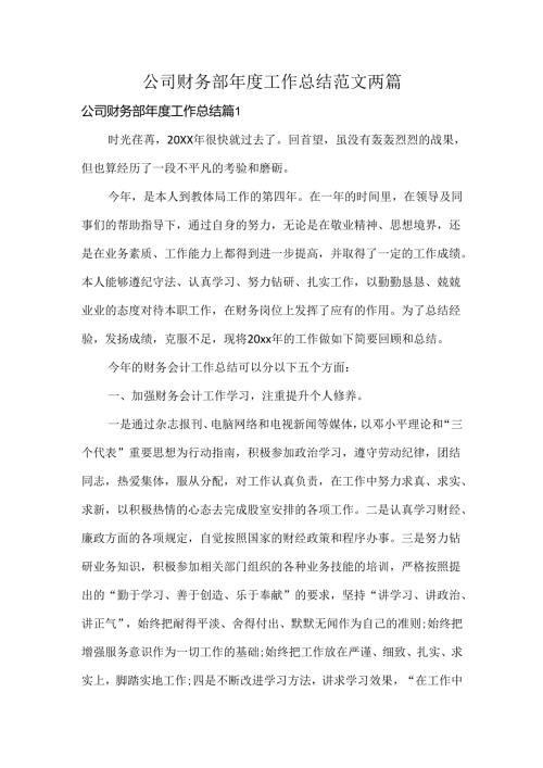 公司财务部年度工作总结范文两篇.docx