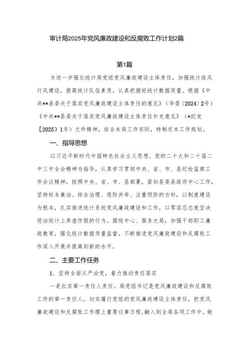 审计局2025年党风廉政建设和反腐败工作计划2篇.docx
