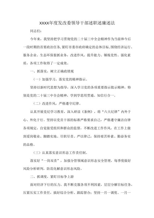 XXXX年度发改委领导干部述职述廉述法.docx