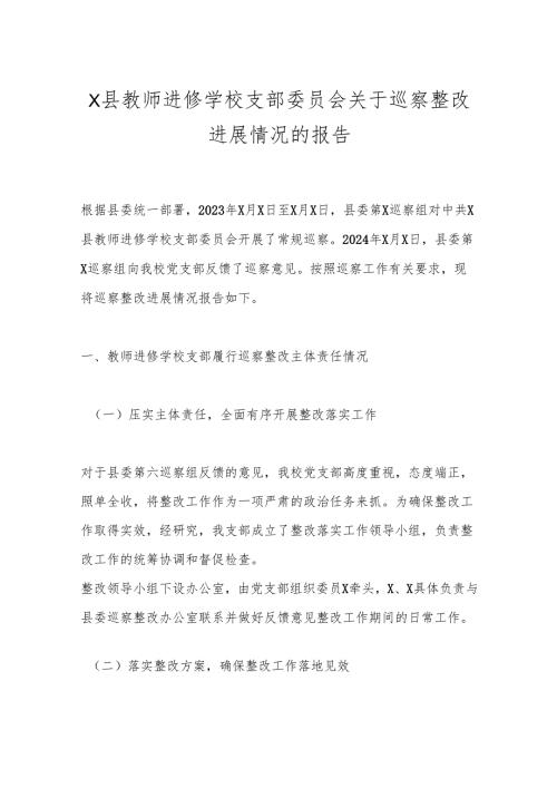 X县教师进修学校支部委员会关于巡察整改进展情况的报告.docx