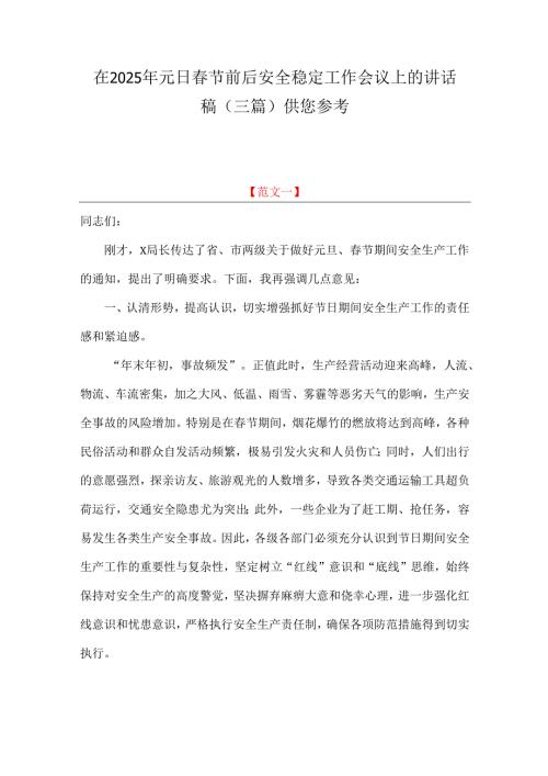 在2025年元日春节前后安全稳定工作会议上的讲话稿（三篇）供您参考.docx