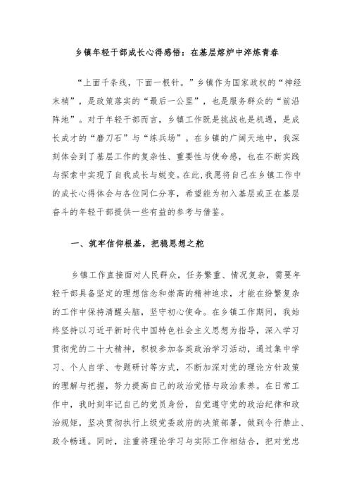 乡镇年轻干部成长心得感悟：在基层熔炉中淬炼青春.docx