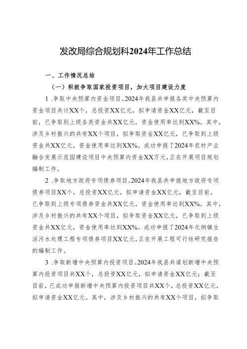 发改局综合规划科2024年工作总结.docx