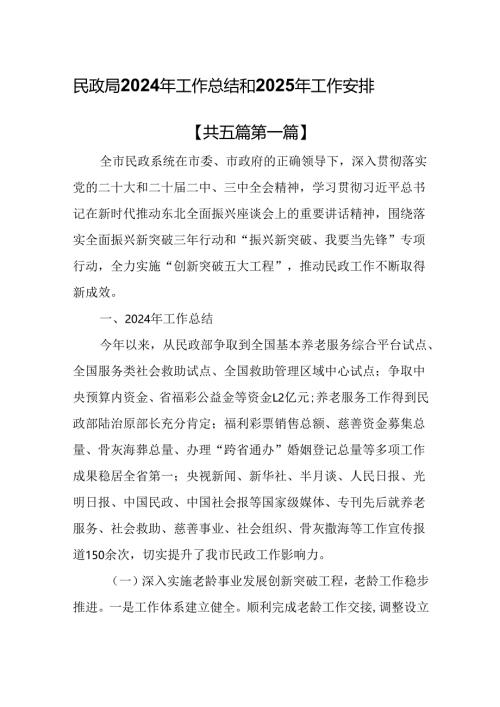 （5篇）民政局2024年工作总结和2025年工作安排.docx