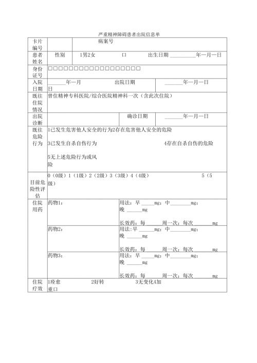 严重精神障碍患者出院信息单、治疗方案及康复建议.docx