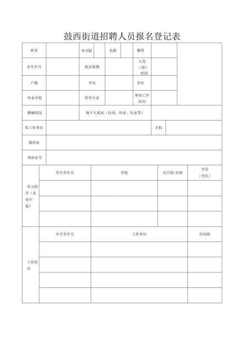 鼓西街道“片长制”网格采集员报名登记表.docx