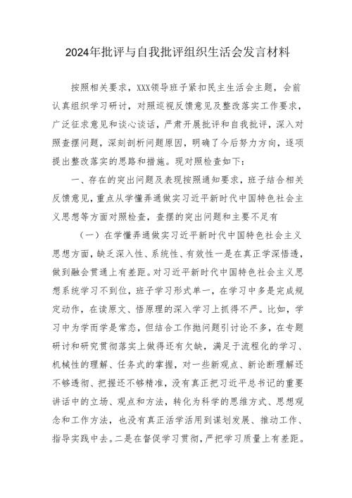 2024年批评与自我批评组织生活会发言材料2_5.docx