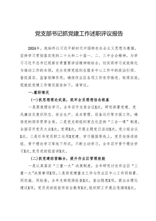 公司党支部书记2024年抓党建工作述职评议报告.docx