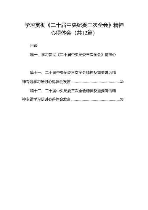 （12篇）学习贯彻《二十届中央纪委三次全会》精神心得体会（精选）.docx