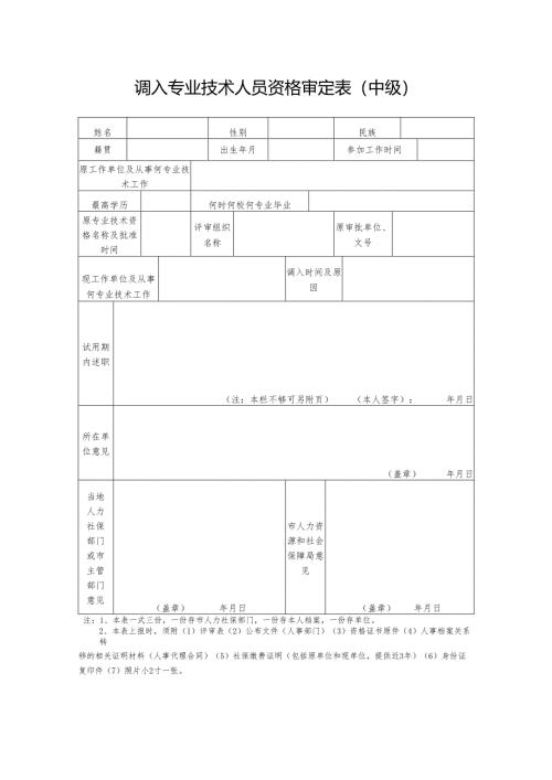 调入专业技术人员资格审定表（中级）.docx