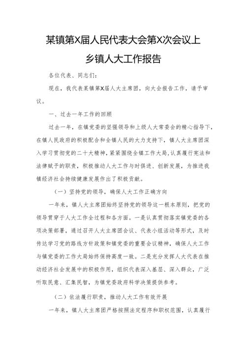 某镇第X届人民代表大会第X次会议上乡镇人大工作报告1.docx
