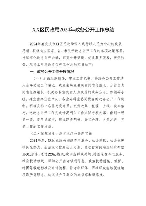 XX区民政局2024年政务公开工作总结.docx