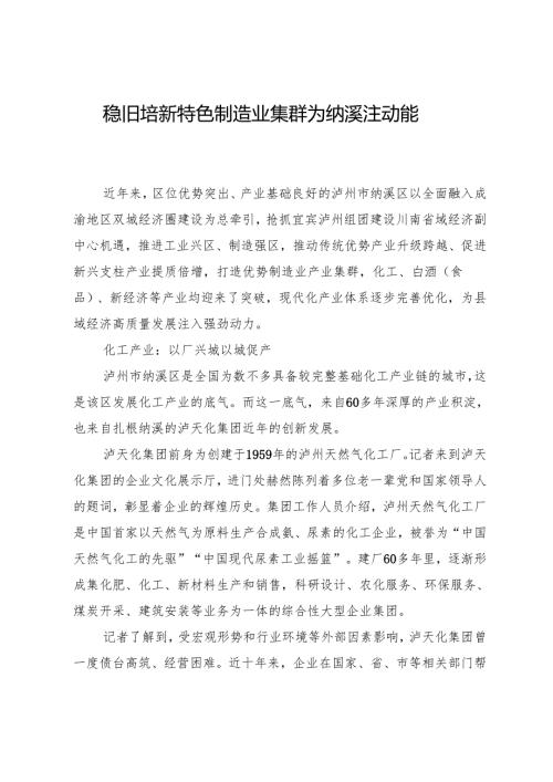 稳旧培新特色制造业集群为纳溪注动能.docx