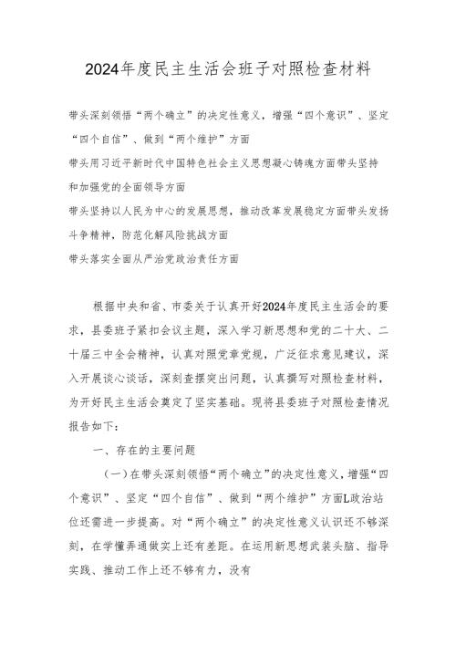 2024年度民主生活会”六个带头”班子对照检查材料.docx