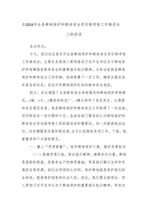 在2024年全县耕地保护和粮食安全责任制考核工作推进会上的讲话.docx